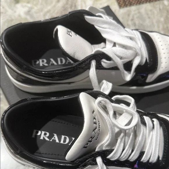 Prada Monochrome Leather Sneakers - Picture 4 of 16